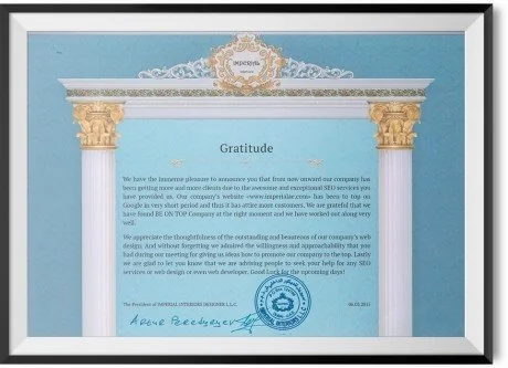 Gratitude from Imperial Interiors Designer L.L.C. – Client Testimonial