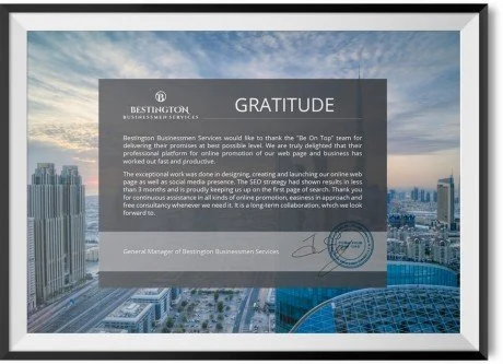 Gratitude from Bestington Businessmen Services – Client Testimonial
